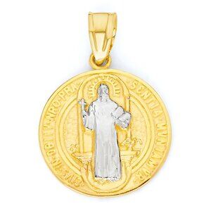 14k Solid Gold Saint Benedict Medal Pendant - Religious Jewelry Gifts for Her